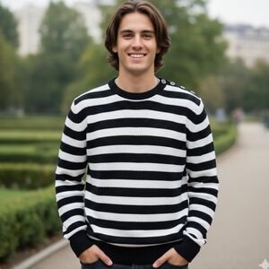 Kronstadt Denmark Men's Striped Sweater XL Slim Fit Cotton